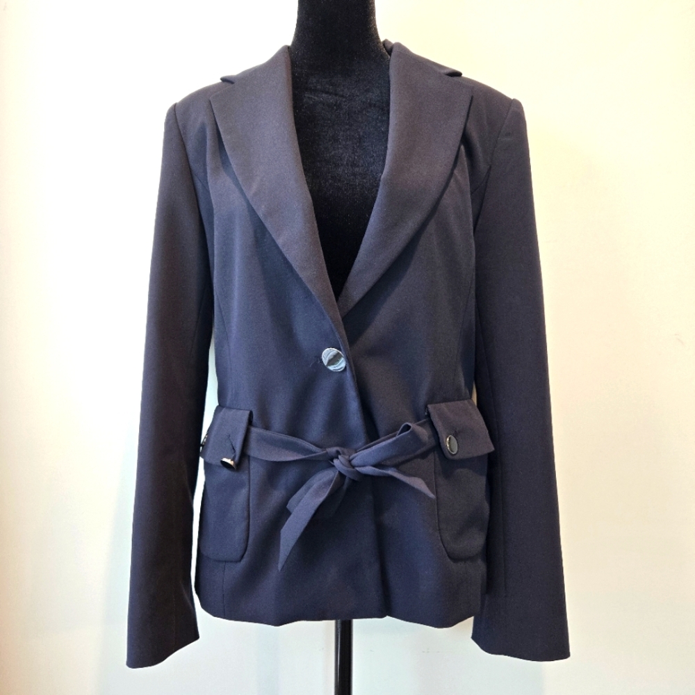 Harve' Benard Blazer Women's 10 Midnight Blue With Belt Office